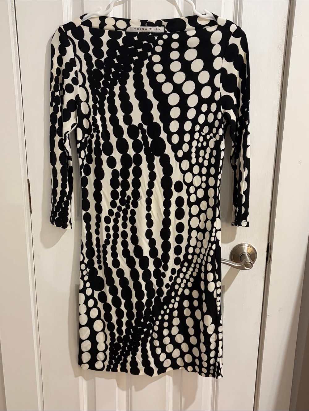 Trina Turk Black and White Long-Sleeve Dot-Pattern Dress